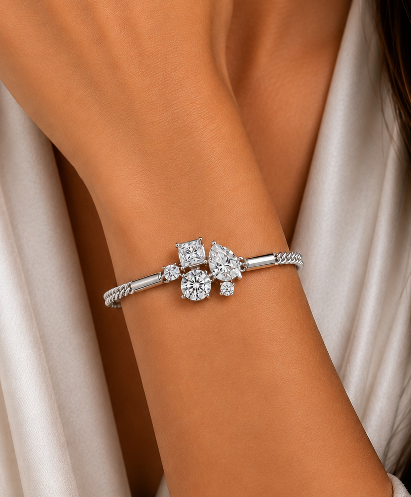 Multi Shape Lab Grown Diamond Cluster Bracelet