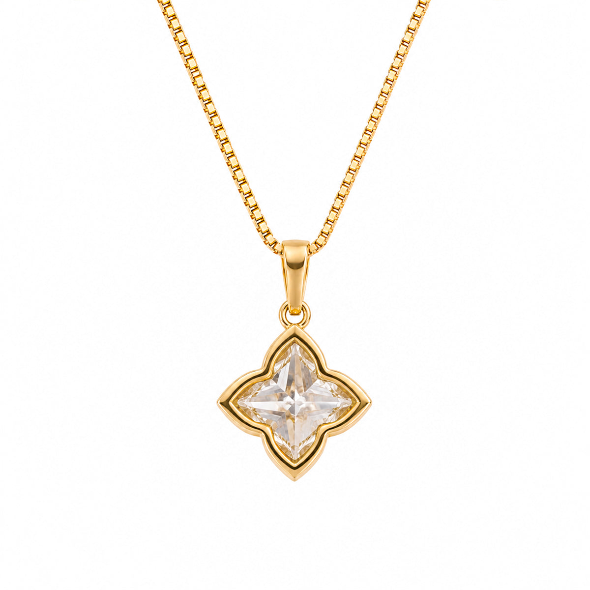 Bezel Set Clover Lilly Cut Diamond Pendant with Chain