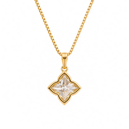 Bezel Set Clover Lilly Cut Diamond Pendant with Chain