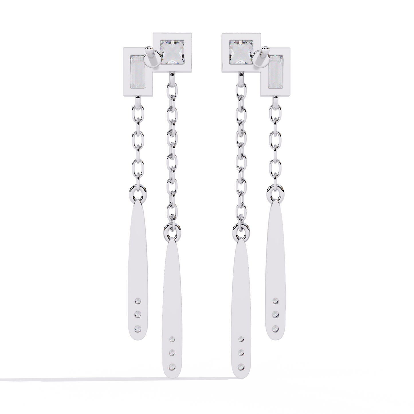 Baguette And Princess Cut Diamond Elegant Classic 10K Solid Yellow Gold Chain Drop Earring Gift For Women's