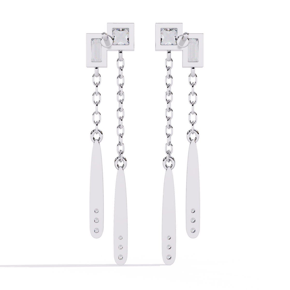Baguette And Princess Cut Diamond Elegant Classic 10K Solid Yellow Gold Chain Drop Earring Gift For Women's - HIGHCARAT DIAMONDS