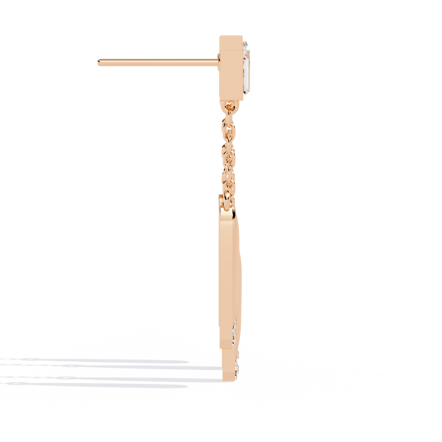 Baguette And Princess Cut Diamond Elegant Classic 10K Solid Yellow Gold Chain Drop Earring Gift For Women's