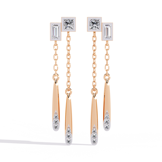 Baguette And Princess Cut Diamond Elegant Classic 10K Solid Yellow Gold Chain Drop Earring Gift For Women's - HIGHCARAT DIAMONDS
