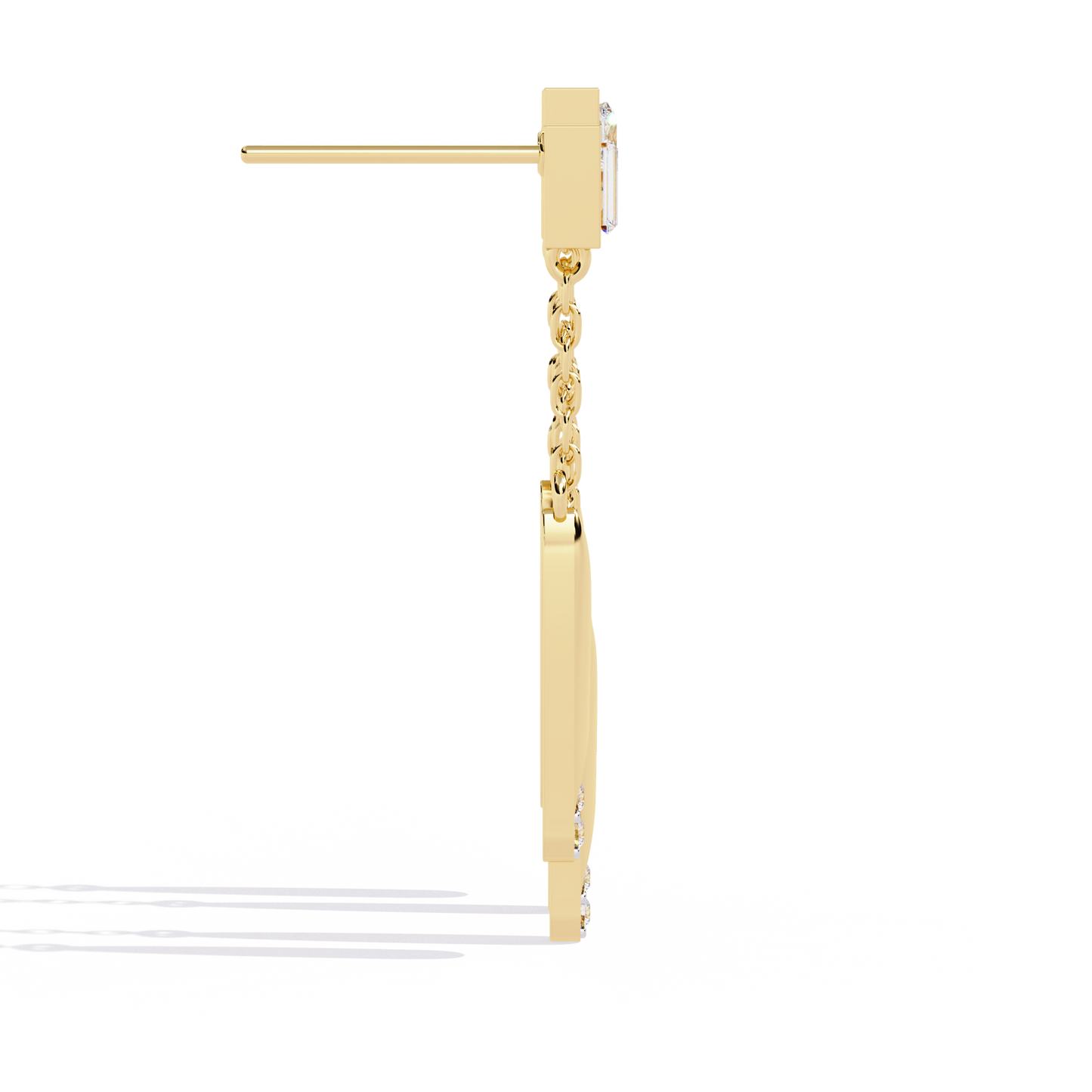 Baguette And Princess Cut Diamond Elegant Classic 10K Solid Yellow Gold Chain Drop Earring Gift For Women's