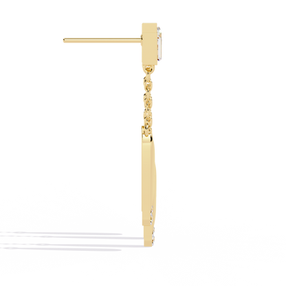 Baguette And Princess Cut Diamond Elegant Classic 10K Solid Yellow Gold Chain Drop Earring Gift For Women's