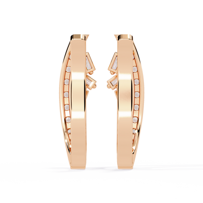 Baguette And Round Cut Diamond Sparkling Art Deco Dainty Cluster Statement Party Wear Hoop Earring Gift For Her