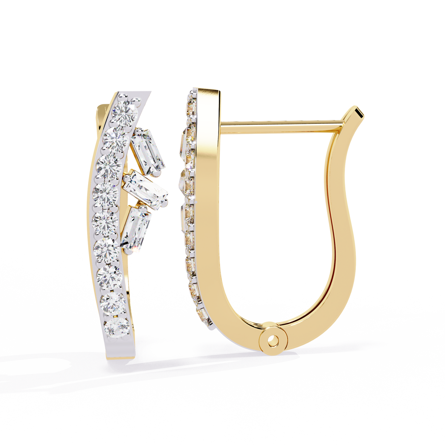 Baguette And Round Cut Diamond Sparkling Art Deco Dainty Cluster Statement Party Wear Hoop Earring Gift For Her