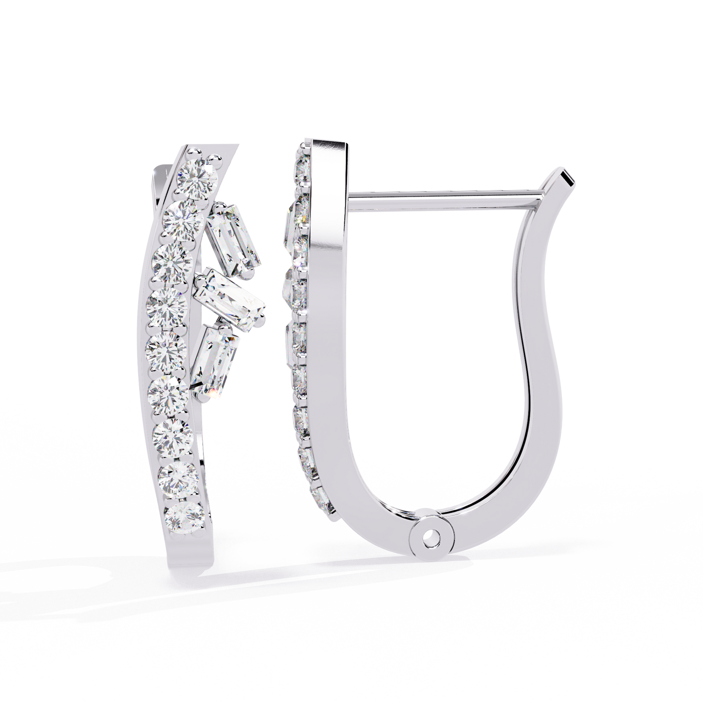 Baguette And Round Cut Diamond Sparkling Art Deco Dainty Cluster Statement Party Wear Hoop Earring Gift For Her