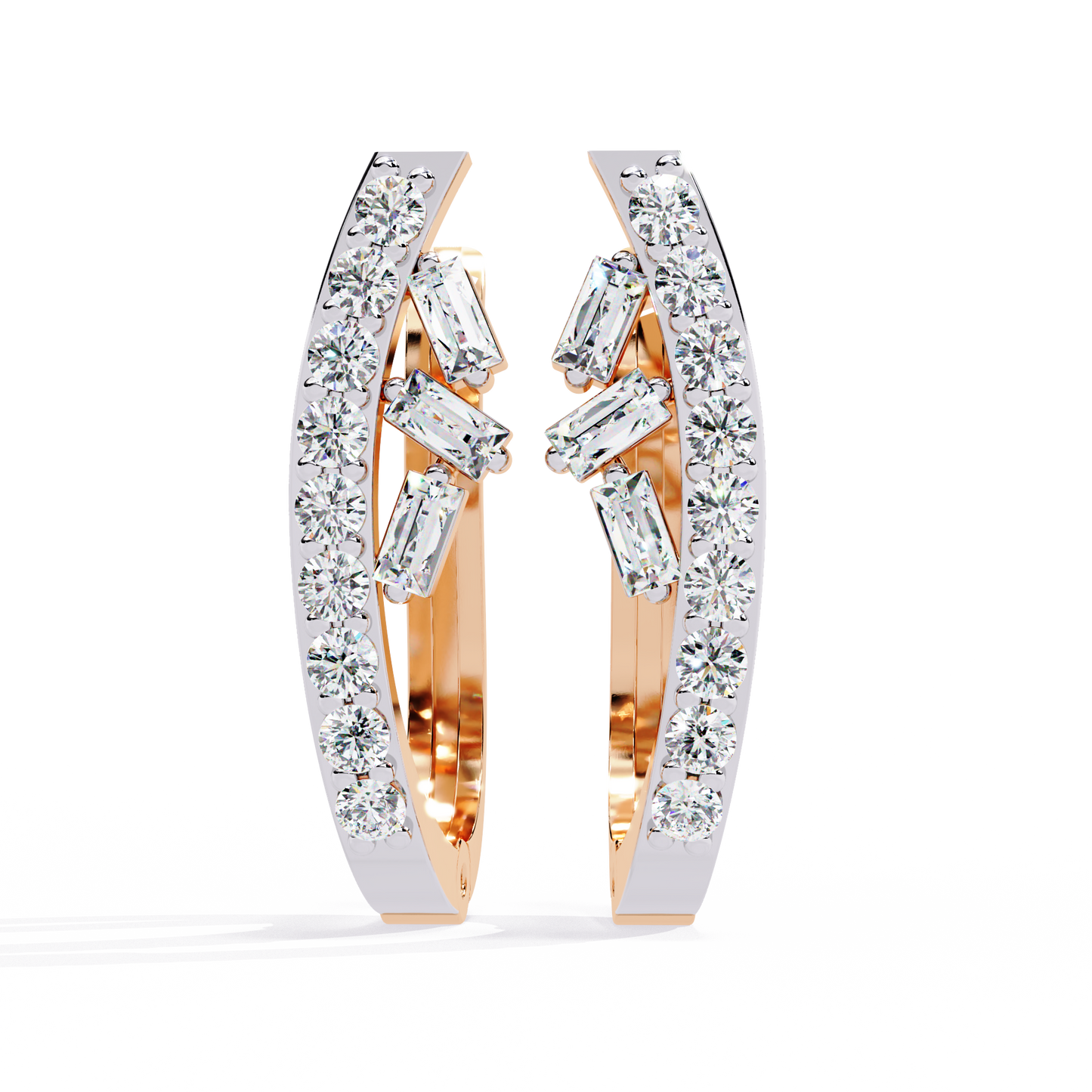 Baguette And Round Cut Diamond Sparkling Art Deco Dainty Cluster Statement Party Wear Hoop Earring Gift For Her