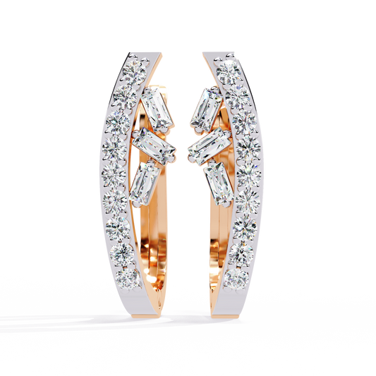 Baguette And Round Cut Diamond Sparkling Art Deco Dainty Cluster Statement Party Wear Hoop Earring Gift For Her - HIGHCARAT DIAMONDS