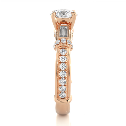 Baguette And Round Cut Lab grown Diamond Ring ,1.50 Carat Diamond Ring For Her And All Occasion - HIGHCARAT DIAMONDS