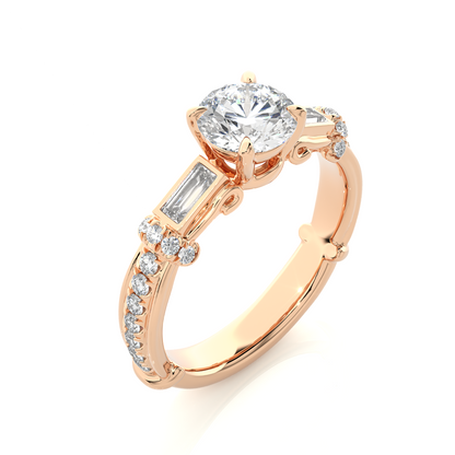Baguette And Round Cut Lab grown Diamond Ring ,1.50 Carat Diamond Ring For Her And All Occasion - HIGHCARAT DIAMONDS