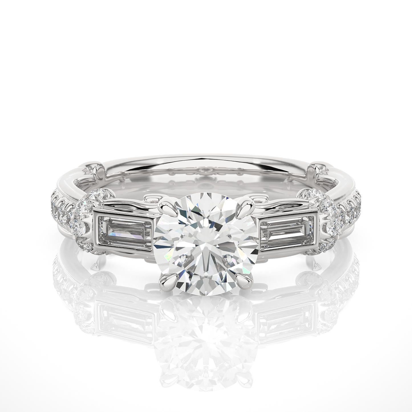 Baguette And Round Cut Lab grown Diamond Ring ,1.50 Carat Diamond Ring For Her And All Occasion - HIGHCARAT DIAMONDS