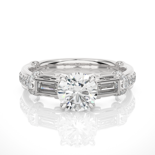 Baguette And Round Cut Lab grown Diamond Ring ,1.50 Carat Diamond Ring For Her And All Occasion - HIGHCARAT DIAMONDS