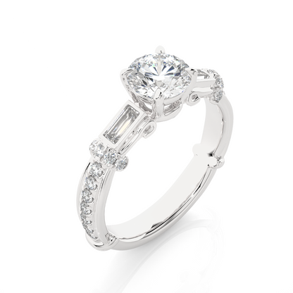 Baguette And Round Cut Lab grown Diamond Ring ,1.50 Carat Diamond Ring For Her And All Occasion - HIGHCARAT DIAMONDS