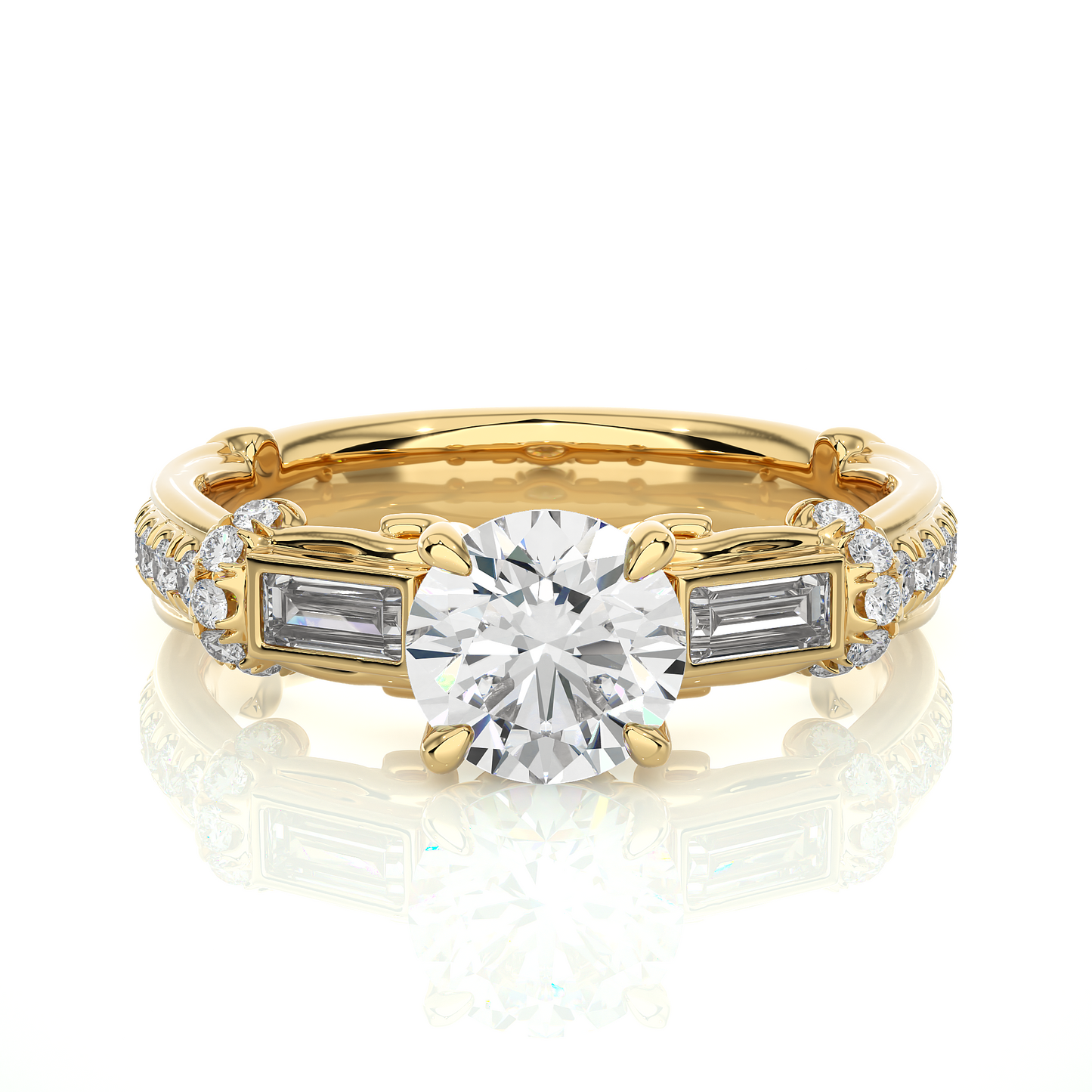 Baguette And Round Cut Lab grown Diamond Ring ,1.50 Carat Diamond Ring For Her And All Occasion - HIGHCARAT DIAMONDS