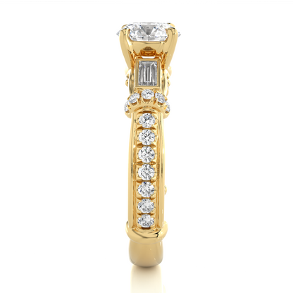 Baguette And Round Cut Lab grown Diamond Ring ,1.50 Carat Diamond Ring For Her And All Occasion - HIGHCARAT DIAMONDS