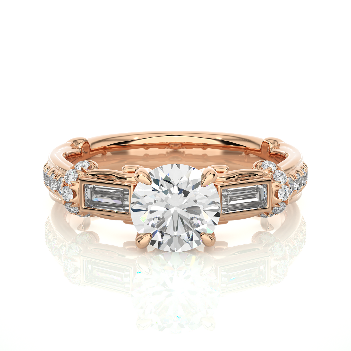 Baguette And Round Cut Lab grown Diamond Ring ,1.50 Carat Diamond Ring For Her And All Occasion - HIGHCARAT DIAMONDS