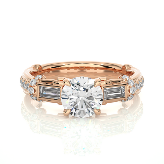 Baguette And Round Cut Lab grown Diamond Ring ,1.50 Carat Diamond Ring For Her And All Occasion - HIGHCARAT DIAMONDS