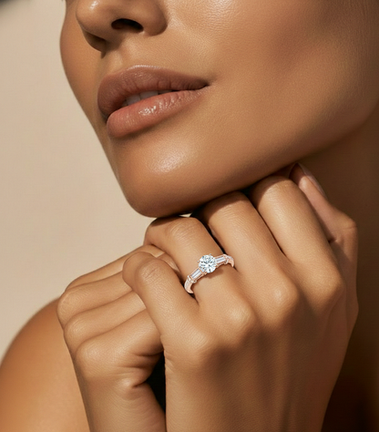 Baguette And Round Cut Lab grown Diamond Ring ,1.50 Carat Diamond Ring For Her And All Occasion - HIGHCARAT DIAMONDS