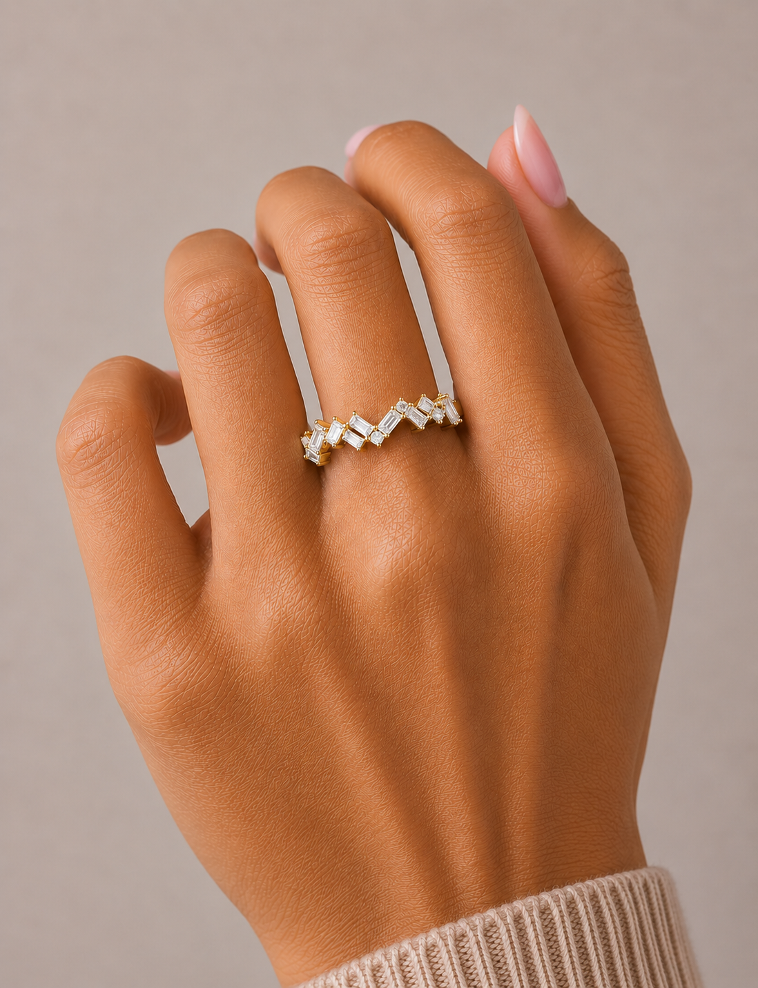 Baguette And Round Cut Top Grade Diamond Antique Minimalist Half Eternity Classic Band Gift For Women's - HIGHCARAT DIAMONDS