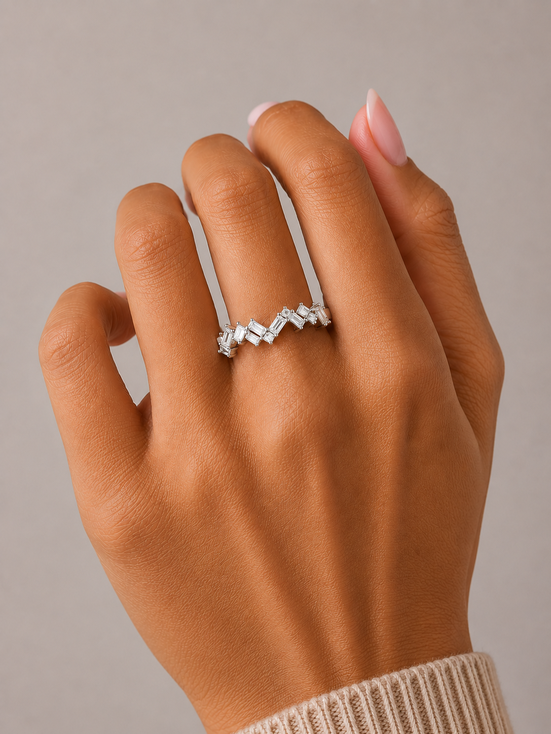 Baguette And Round Cut Top Grade Diamond Antique Minimalist Half Eternity Classic Band Gift For Women's - HIGHCARAT DIAMONDS
