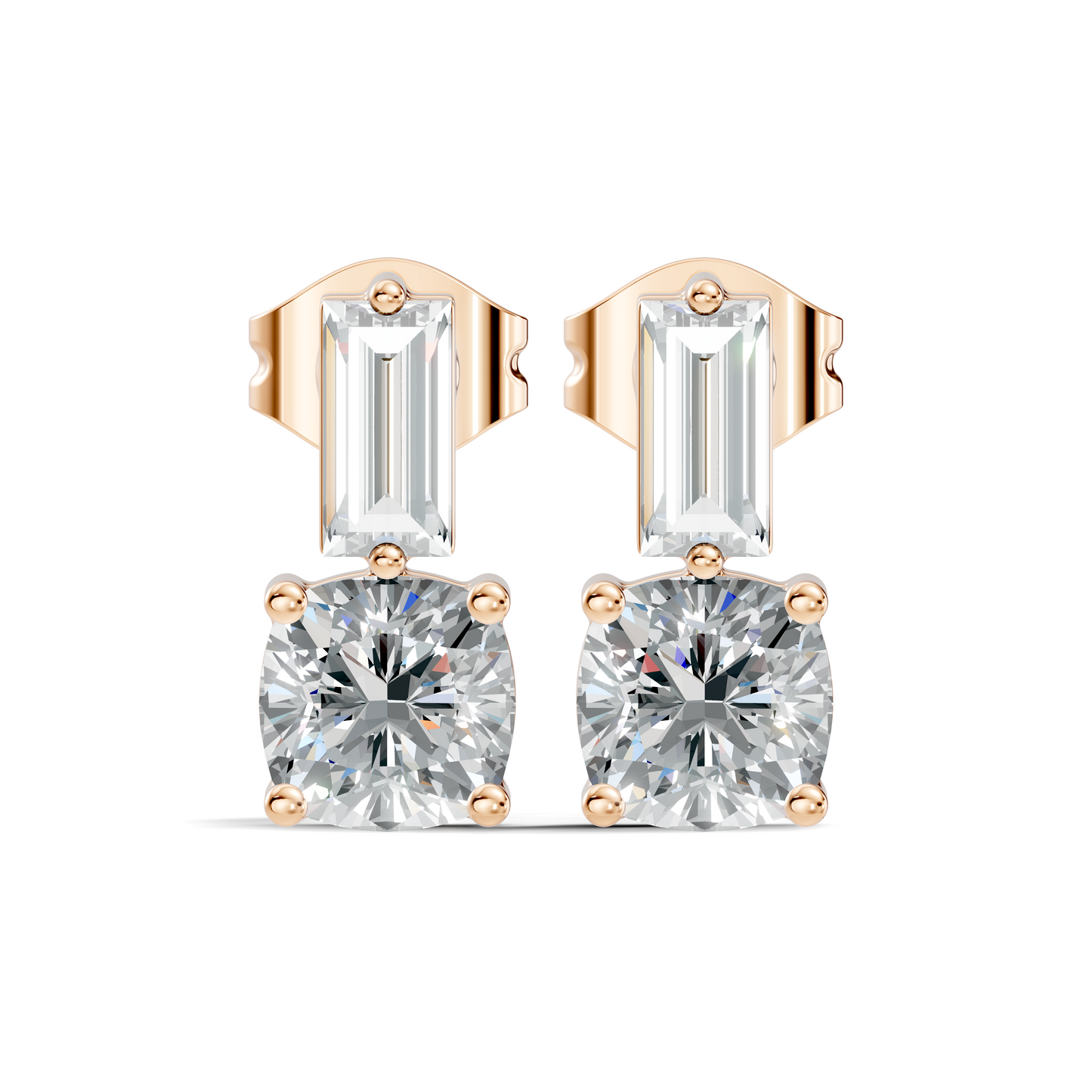 Baguette and Cushion Cut Lab Grown Diamond Vintage Minimalist Cluster Statement Stud Earring For Her - HIGHCARAT DIAMONDS