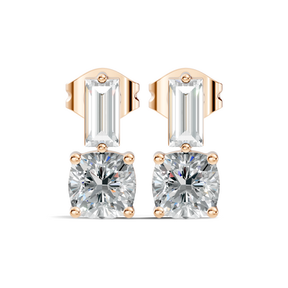 Baguette and Cushion Cut Lab Grown Diamond Vintage Minimalist Cluster Statement Stud Earring For Her - HIGHCARAT DIAMONDS