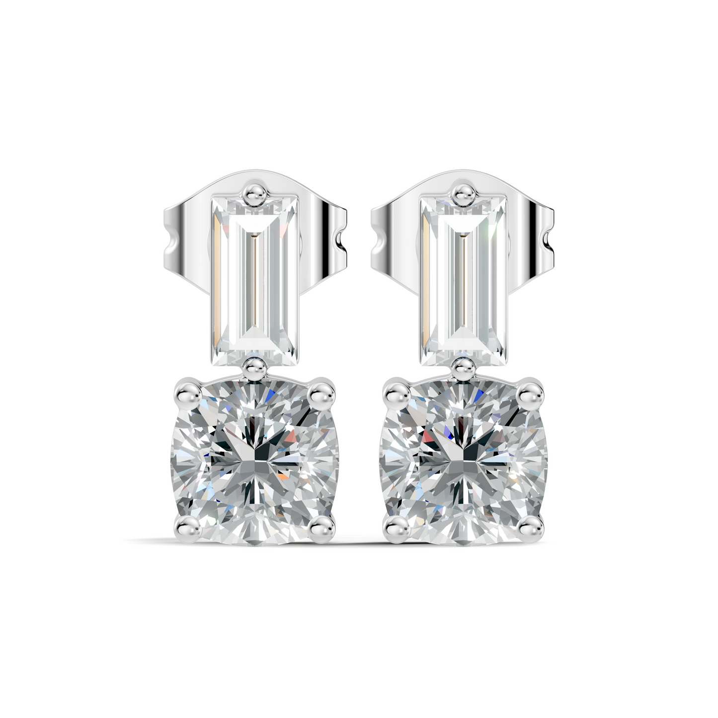 Baguette and Cushion Cut Lab Grown Diamond Vintage Minimalist Cluster Statement Stud Earring For Her - HIGHCARAT DIAMONDS