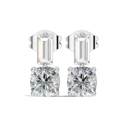 Baguette and Cushion Cut Lab Grown Diamond Vintage Minimalist Cluster Statement Stud Earring For Her - HIGHCARAT DIAMONDS