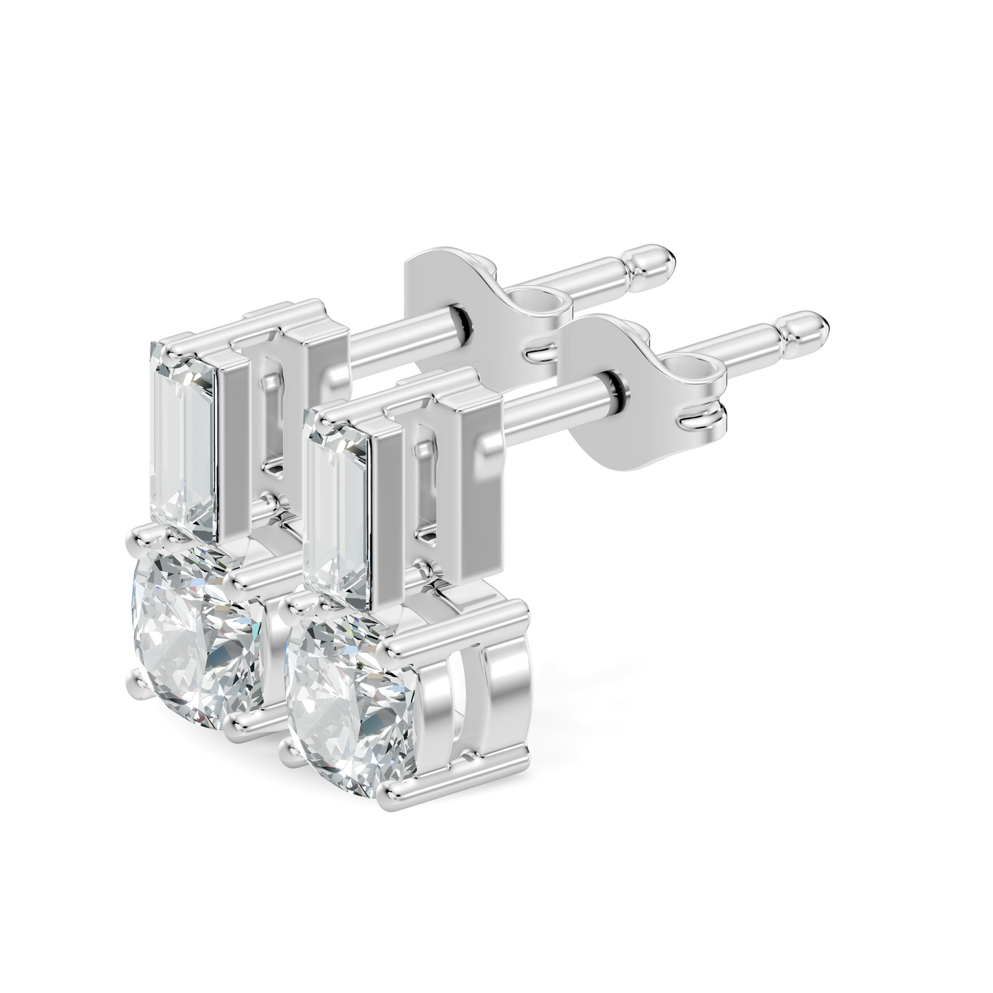 Baguette and Cushion Cut Lab Grown Diamond Vintage Minimalist Cluster Statement Stud Earring For Her - HIGHCARAT DIAMONDS