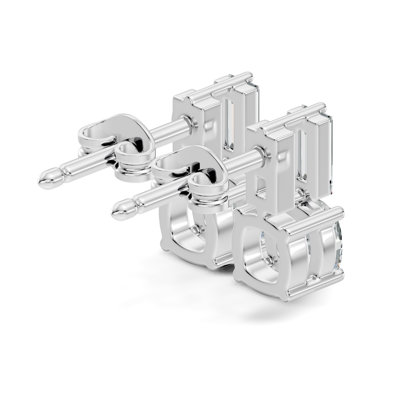 Baguette and Cushion Cut Lab Grown Diamond Vintage Minimalist Cluster Statement Stud Earring For Her - HIGHCARAT DIAMONDS