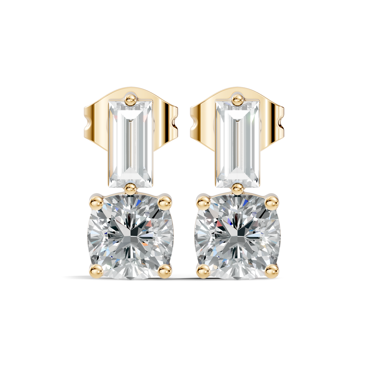 Baguette and Cushion Cut Lab Grown Diamond Vintage Minimalist Cluster Statement Stud Earring For Her - HIGHCARAT DIAMONDS