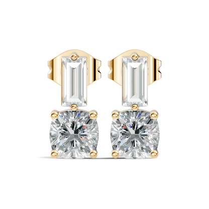 Baguette and Cushion Cut Lab Grown Diamond Vintage Minimalist Cluster Statement Stud Earring For Her - HIGHCARAT DIAMONDS