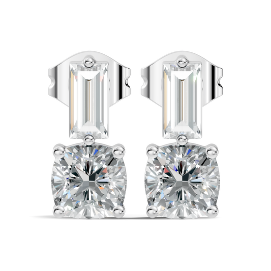 Baguette & Cushion Cut Studs Prong Set Lab grown Diamond Earring - HIGHCARAT DIAMONDS