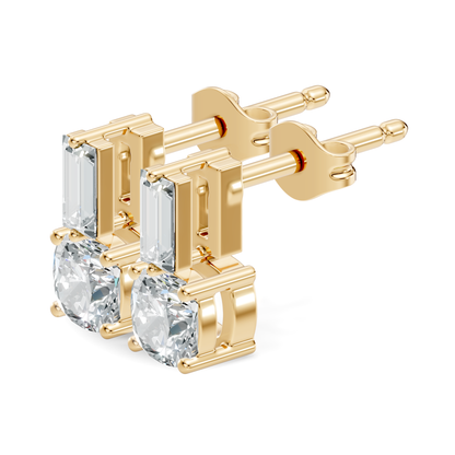 Baguette & Cushion Cut Studs Prong Set Lab grown Diamond Earring - HIGHCARAT DIAMONDS