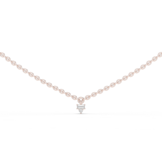 14k Solid Rose Gold 5 Stone Round & Baguette Square Shape Lab Grown & Natural Diamond Simply Classic Look Diamond Necklace - HIGHCARAT DIAMONDS