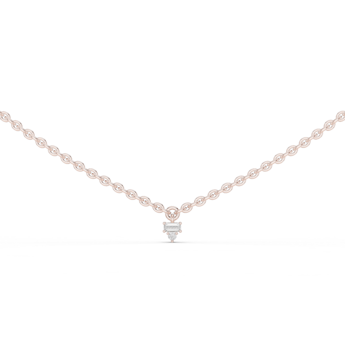 14k Solid Rose Gold 5 Stone Round & Baguette Square Shape Lab Grown & Natural Diamond Simply Classic Look Diamond Necklace - HIGHCARAT DIAMONDS