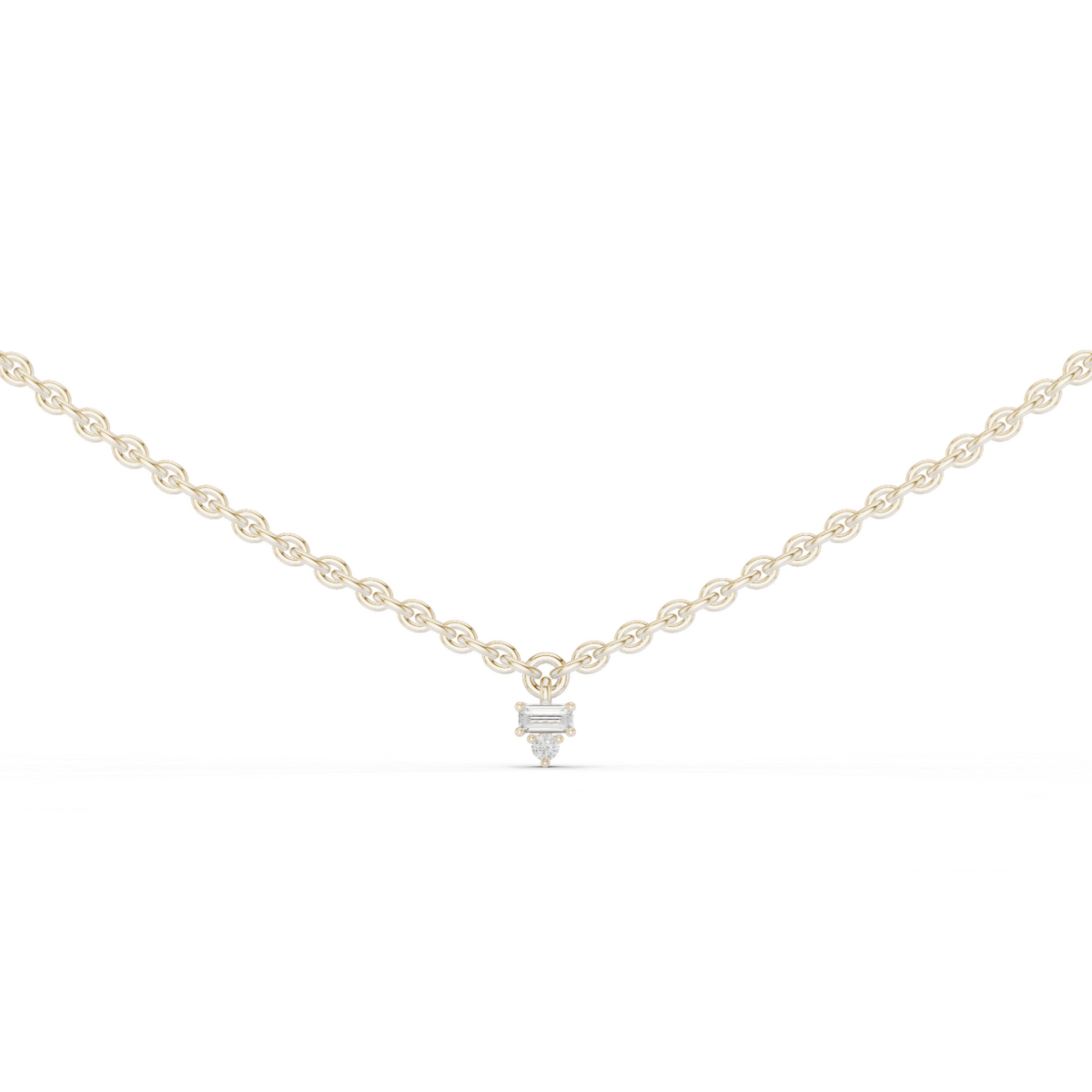 14k Solid Rose Gold 5 Stone Round & Baguette Square Shape Lab Grown & Natural Diamond Simply Classic Look Diamond Necklace - HIGHCARAT DIAMONDS