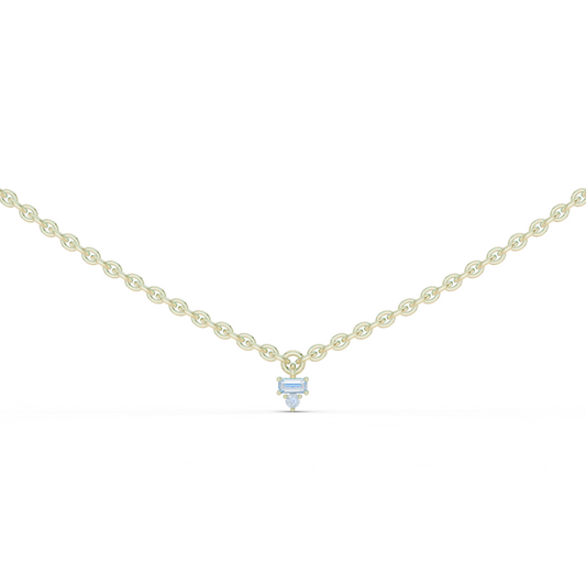 14k Solid Rose Gold 5 Stone Round & Baguette Square Shape Lab Grown & Natural Diamond Simply Classic Look Diamond Necklace - HIGHCARAT DIAMONDS