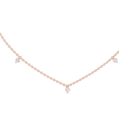 14k Solid Rose Gold 5 Stone Round & Baguette Square Shape Lab Grown & Natural Diamond Simply Classic Look Diamond Necklace - HIGHCARAT DIAMONDS