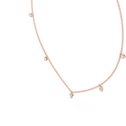 14k Solid Rose Gold 5 Stone Round & Baguette Square Shape Lab Grown & Natural Diamond Simply Classic Look Diamond Necklace - HIGHCARAT DIAMONDS