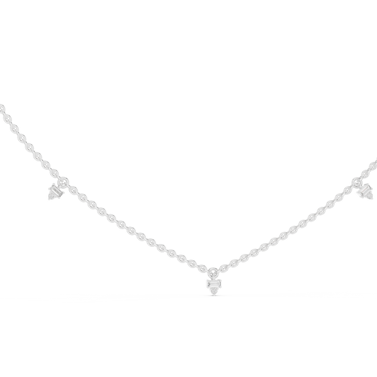 14k Solid Rose Gold 5 Stone Round & Baguette Square Shape Lab Grown & Natural Diamond Simply Classic Look Diamond Necklace - HIGHCARAT DIAMONDS