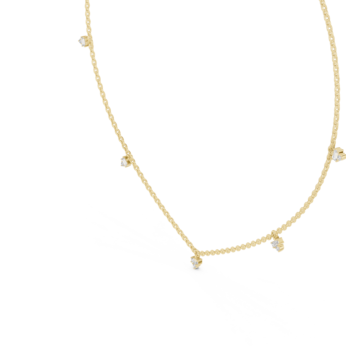 14k Solid Rose Gold 5 Stone Round & Baguette Square Shape Lab Grown & Natural Diamond Simply Classic Look Diamond Necklace - HIGHCARAT DIAMONDS
