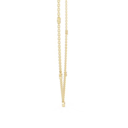 14k Solid Rose Gold 5 Stone Round & Baguette Square Shape Lab Grown & Natural Diamond Simply Classic Look Diamond Necklace - HIGHCARAT DIAMONDS
