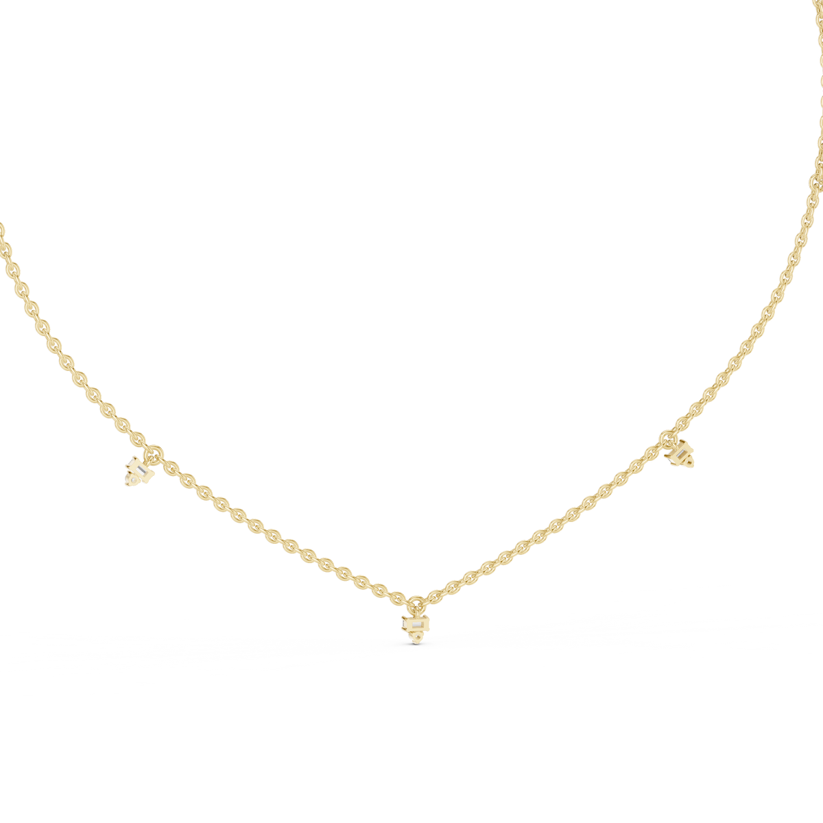 14k Solid Rose Gold 5 Stone Round & Baguette Square Shape Lab Grown & Natural Diamond Simply Classic Look Diamond Necklace - HIGHCARAT DIAMONDS