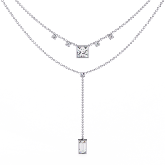 Baguette, Princess And Round Cut 3.44 Ct  Lab Grown Diamond Bezel Set Dainty Diamond Necklace For gifted by bridal