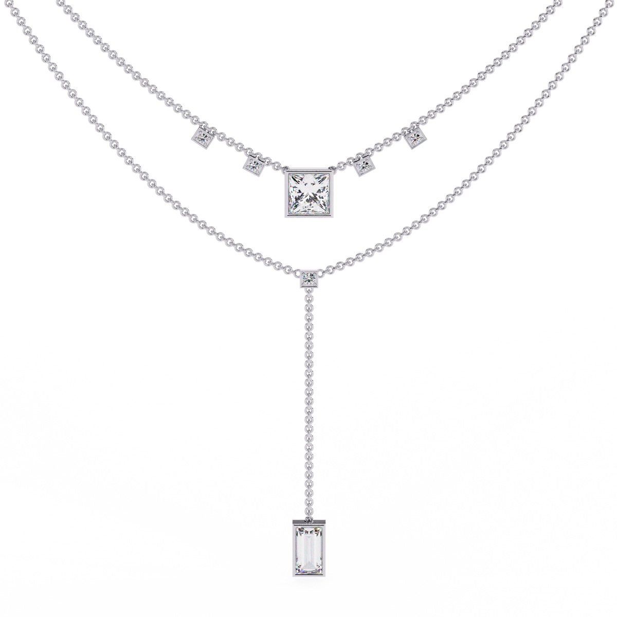 Baguette, Princess And Round Cut 3.44 Ct  Lab Grown Diamond Bezel Set Dainty Diamond Necklace For gifted by bridal - HIGHCARAT DIAMONDS