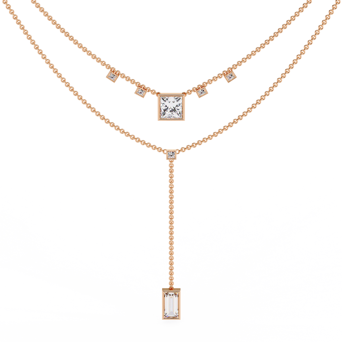 Baguette, Princess And Round Cut 3.44 Ct  Lab Grown Diamond Bezel Set Dainty Diamond Necklace For gifted by bridal - HIGHCARAT DIAMONDS