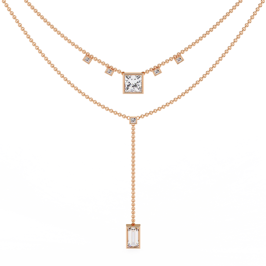 Baguette, Princess And Round Cut 3.44 Ct  Lab Grown Diamond Bezel Set Dainty Diamond Necklace For gifted by bridal - HIGHCARAT DIAMONDS